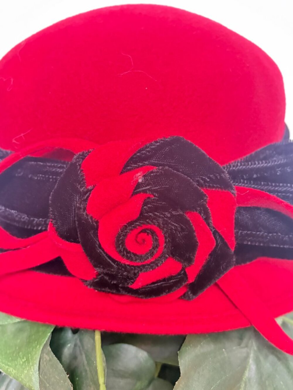 Galliano Sorbatti Red Rose Wool Hat Vintage Made in Italy - Picture 2 of 9